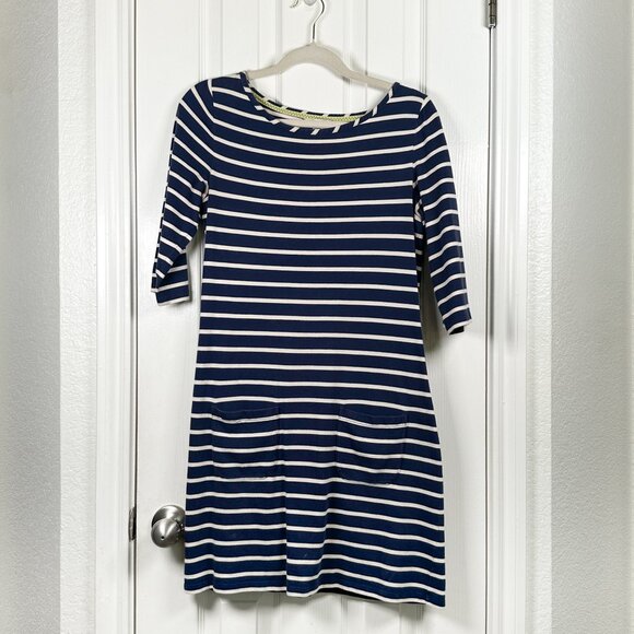 Boden Dresses & Skirts - Boden Stripe Jersey Dress Women’s 6 Blue White Navy 3/4 Sleeve Nautical Preppy